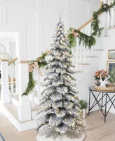Glitzhome 9' Pre-Lit Flocked Layered Spruce Artificial Christmas Tree with 500 Warm White Lights
