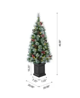 Glitzhome 4' Pre-Lit Pine Artificial Christmas Porch Tree with 80 Warm White Lights