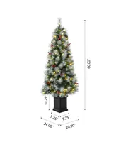 Glitzhome 5' Pre-Lit Pine Artificial Christmas Porch Tree with 150 Warm White Lights