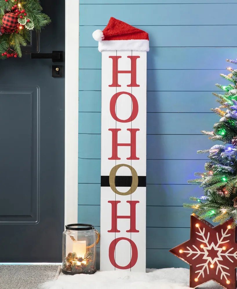 Glitzhome 42.5" Reversible Wooden Hohoho and Snowman Porch Sign
