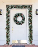 Glitzhome 9' Pre-Lit Greenery Pine Cones and Berries Christmas Garland, with 50 Warm White Lights Set, 2 Piece