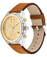 Movado Men's Swiss Chronograph Bold Verso Brown Leather Strap Watch 44mm