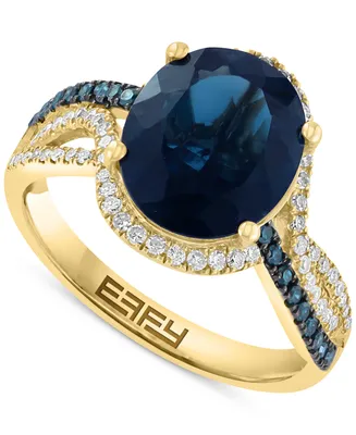 Effy London Blue Topaz (4-1/6 ct. t.w.) & Diamond (1/3 ct. t.w.) Ring in 14k Gold