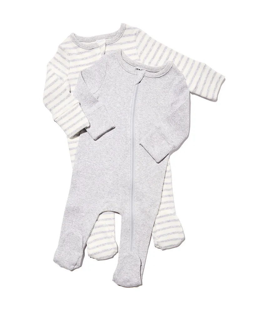 Baby Boys or Baby Girls Two Way Zip Footed Coveralls, Pack of 2