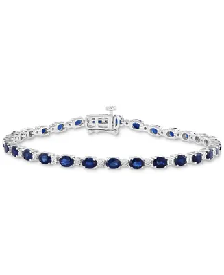 Effy Sapphire (6-7/8 ct. t.w.) & Diamond (1/20 ct. t.w.) Tennis Bracelet in Sterling Silver