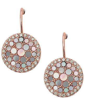 Val Mosaic Mother of Pearl Disc Drop Earring - Rose Gold