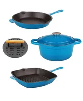 BergHOFF Neo 5pc Cast Iron Cookware Set with Slotted Steak Press, Blue