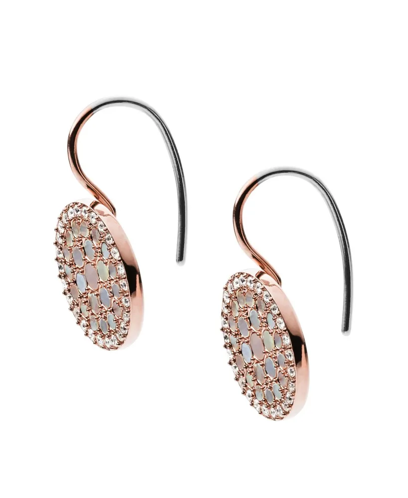 Val Mosaic Mother of Pearl Disc Drop Earring - Rose Gold