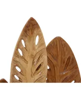 Teak Wood Natural Leaves Sculpture, 23" x 12"