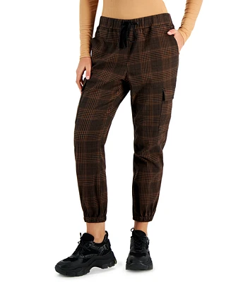 Tinseltown Juniors' Plaid Cargo Pull-On Jogger Pants