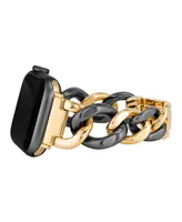 Anne Klein Women's Black and Gold-Tone Alloy Chain Bracelet Compatible with 38/40/41mm Apple Watch - Black, Gold