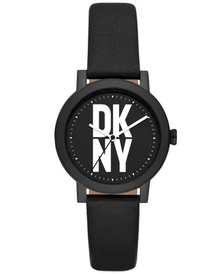 Dkny Women's Soho D Three-Hand Black Leather Strap Watch, 34mm