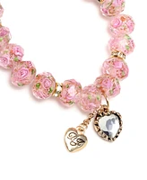 Betsey Johnson Pink Flower Beaded Stretch Bracelet