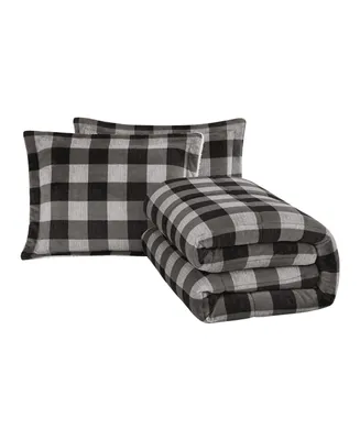 London Fog Herringbone Plaid 3 Piece Comforter Set, Full/Queen