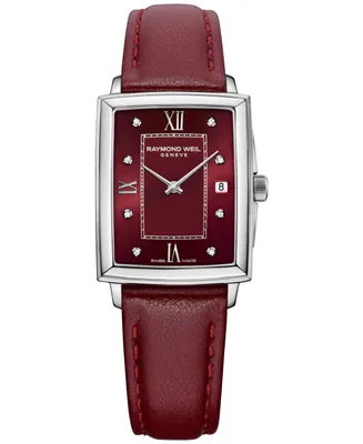 Raymond Weil Women's Swiss Toccata Diamond (1/4 ct. t.w.) Burgundy Leather Strap Watch 23mm