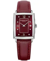 Raymond Weil Women's Swiss Toccata Diamond (1/4 ct. t.w.) Burgundy Leather Strap Watch 23mm