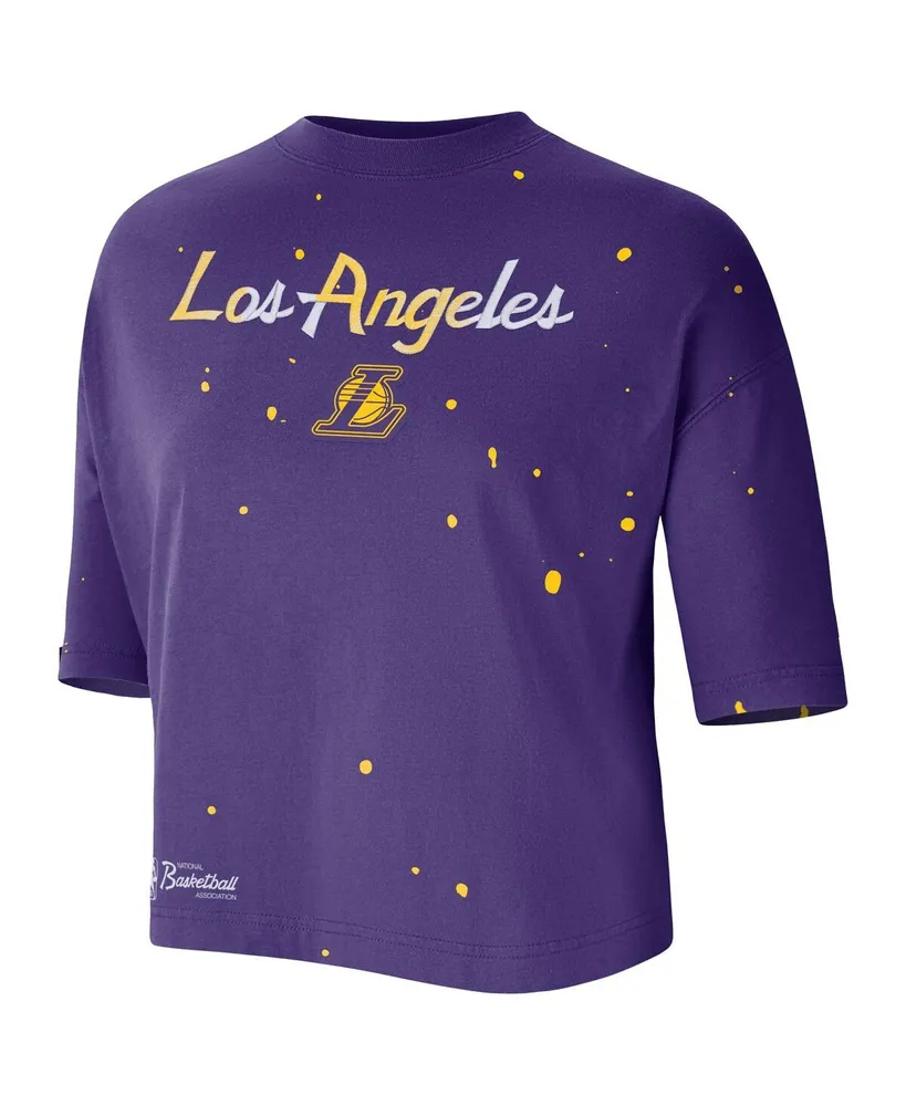 Women's Nike Purple Los Angeles Lakers Courtside Splatter Cropped T-shirt
