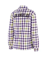 Women's Wear by Erin Andrews Oatmeal, Purple Los Angeles Lakers Plaid Button-Up Shirt Jacket