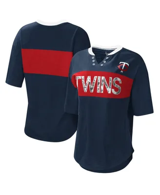 Women's Touch Navy and Red Minnesota Twins Lead Off Notch Neck T-shirt
