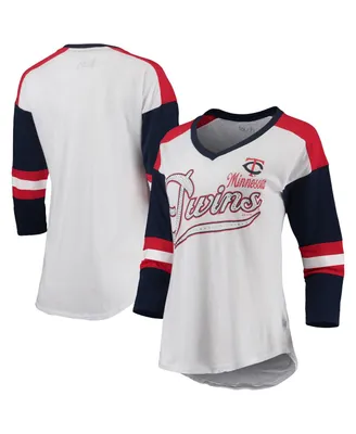 Women's Touch White and Red Minnesota Twins Base Runner 3/4-Sleeve V-Neck T-shirt