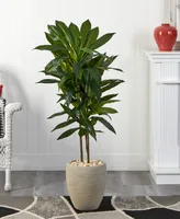 Nearly Natural 4' Dracaena Artificial Plant in Sand Colored Planter - Real Touch