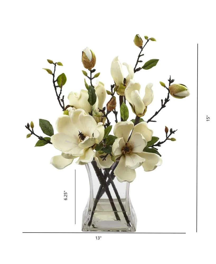 Nearly Natural Magnolia Arrangement with Vase