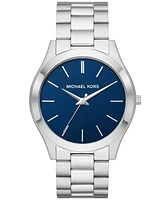 Michael Kors Men's Slim Runway Three-Hand Silver-Tone Stainless Steel Bracelet Watch 44mm and Luggage Saffiano Leather Wallet Set