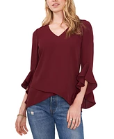 Vince Camuto Women's Printed V-Neck 3/4-Flutter Sleeve Blouse