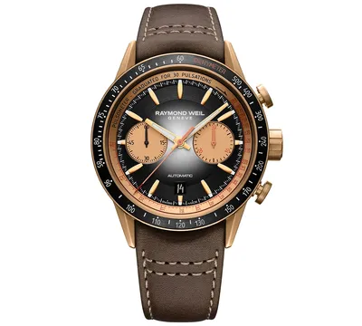 Raymond Weil Men's Swiss Automatic Chronograph Freelancer Brown Leather Strap Watch 44mm