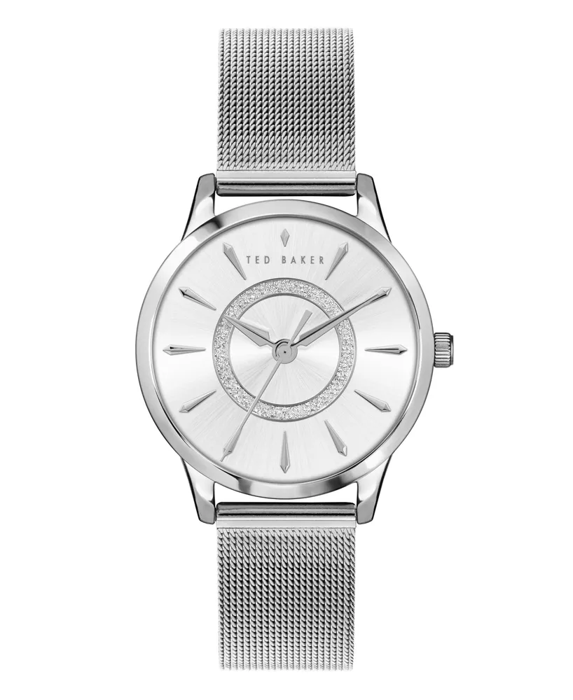 Ted Baker Women's Fitzrovia Charm Silver-Tone Mesh Bracelet Watch 34mm - Silver