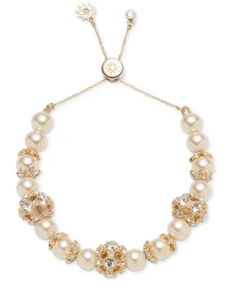 Marchesa Gold-Tone Imitation Pearl & Crystal Button Slider Bracelet