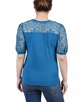 Petite Size Puff Lace-Sleeve Top