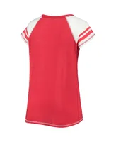 Women's Soft as a Grape Red Washington Nationals Curvy Colorblock Tri-Blend Raglan V-Neck T-shirt