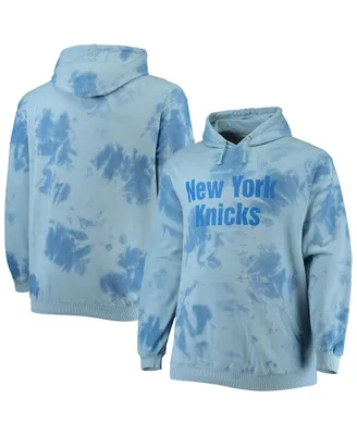 Men's Fanatics Blue New York Knicks Big and Tall Wordmark Cloud Dye Pullover Hoodie