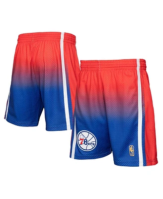 Men's Mitchell & Ness Red, Royal Philadelphia 76ers 1996/97 Hardwood Classics Fadeaway Reload 3.0 Swingman Shorts