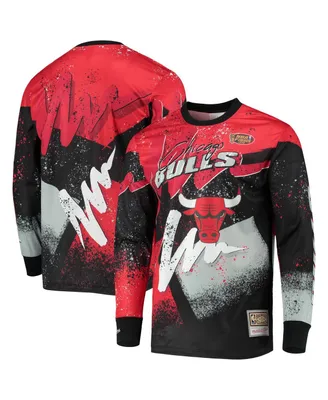 Men's Mitchell & Ness Red Chicago Bulls Hardwood Classics Hyper Hoops Moto Sublimated Long Sleeve T-shirt