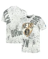 Men's White Brooklyn Nets Gold Foil Splatter Print T-shirt