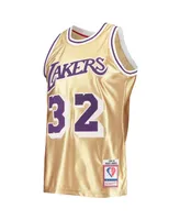 Men's Mitchell & Ness Magic Johnson Gold Los Angeles Lakers 75th Anniversary 1984-85 Hardwood Classics Swingman Jersey