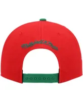 Men's Mitchell & Ness Red and Green Milwaukee Bucks Hardwood Classics Snapback Hat