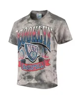 Women's '47 White, Black Brooklyn Nets 2021/22 City Edition Vintage-Look Tie-Dye Tubular Cropped T-shirt