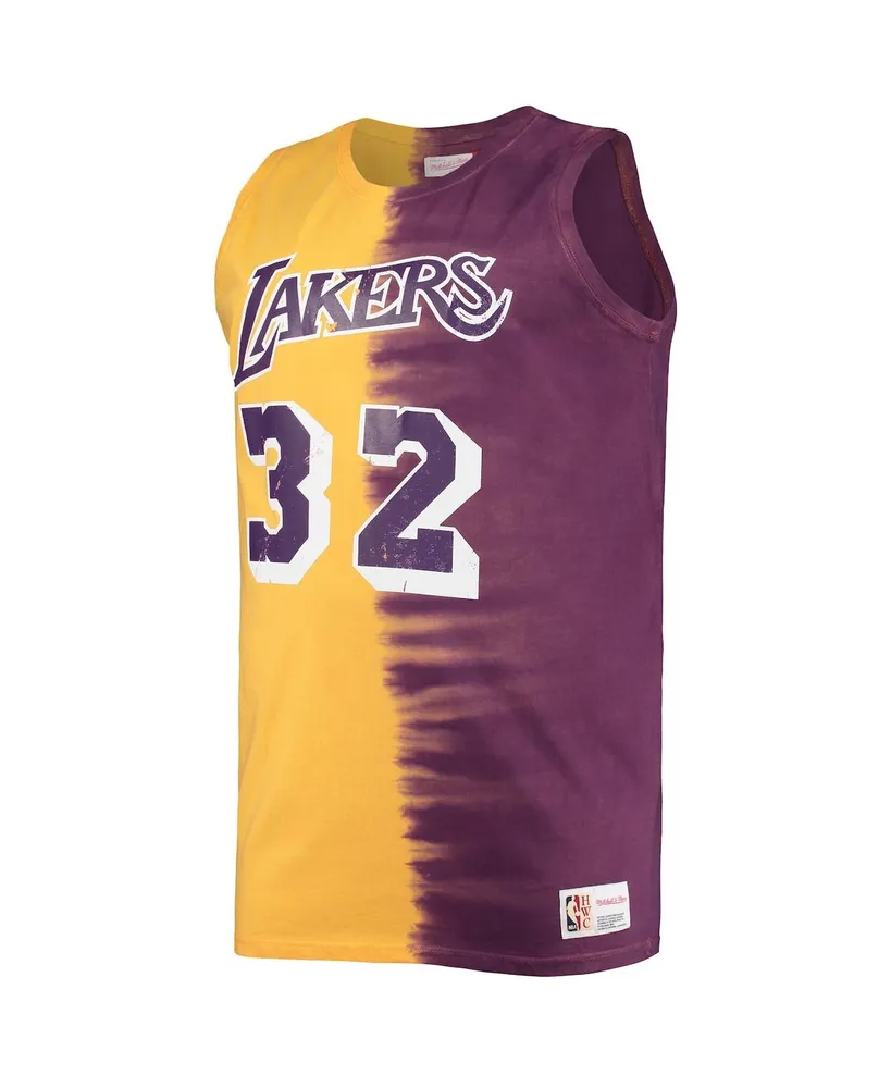 Men's Mitchell & Ness Magic Johnson Purple and Gold Los Angeles Lakers Profile Tie-Dye Player Tank Top