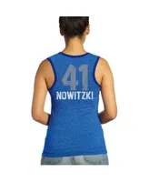 Women's Majestic Threads Dirk Nowitzki Royal Dallas Mavericks Name and Number Tri-Blend Tank Top