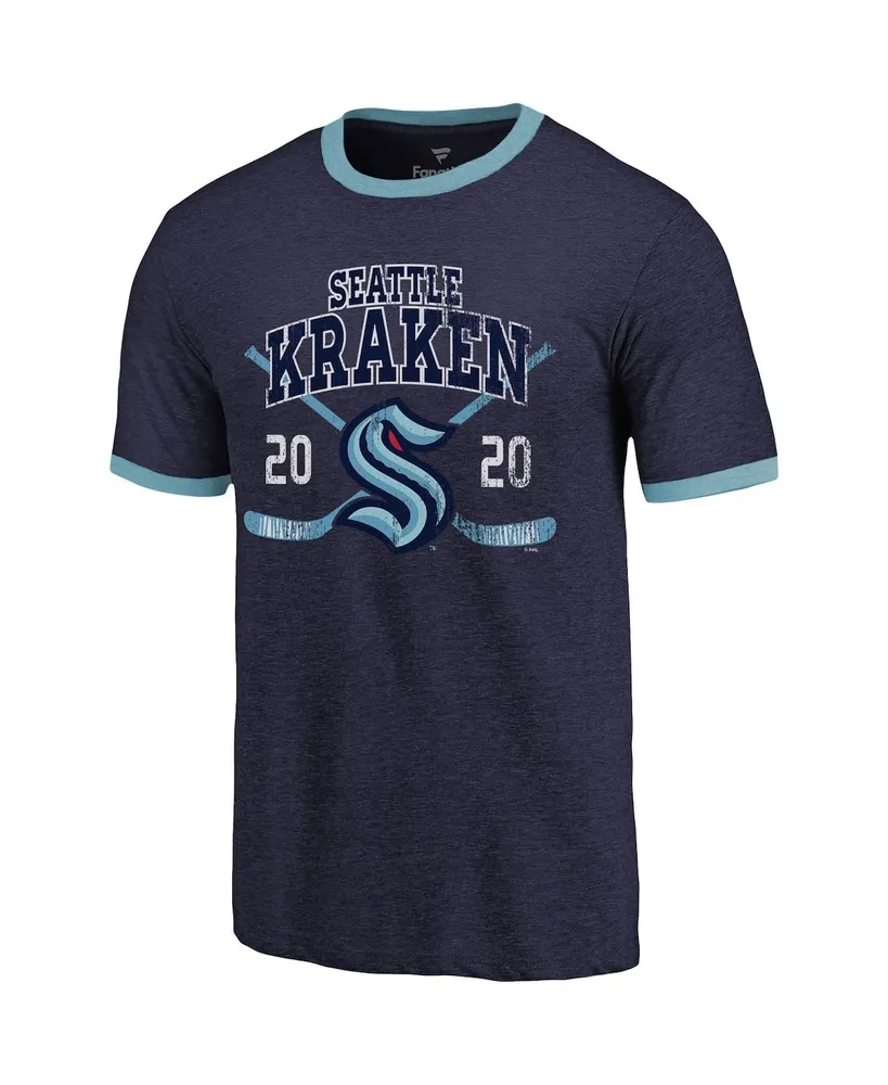 Men's Fanatics Navy Seattle Kraken Buzzer Beater Tri-Blend Ringer T-shirt