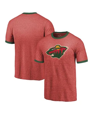 Men's Majestic Threads Heathered Red Minnesota Wild Ringer Contrast Tri-Blend T-shirt