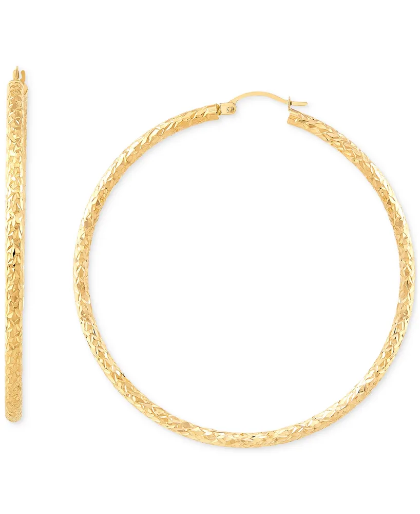 Textured Tube Large Hoop Earrings in 14k Gold, 60mm