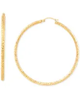 Textured Tube Large Hoop Earrings in 14k Gold, 60mm