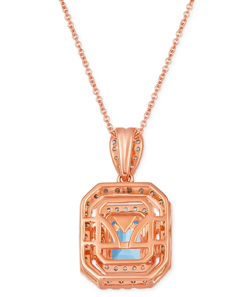 Le Vian Sea Blue Aquamarine (1-1/4 ct. t.w.) & Diamond (7/8 ct. t.w.) Halo 20" Adjustable Pendant Necklace in 14k Rose Gold