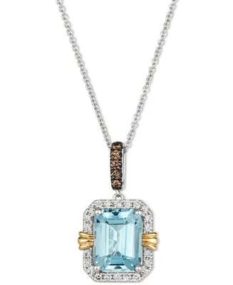 Le Vian Sea Blue Aquamarine (2 ct. t.w.) & Diamond (1/4 ct. t.w.) 20" Adjustable Pendant Necklace in 14k Two