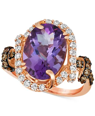 Le Vian Grape Amethyst (4-1/2 ct. t.w.) & Diamond (7/8 ct. t.w.) Halo Ring in 14k Rose Gold