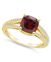 Macy's Garnet and Diamond Accent Ring 14K Yellow Gold